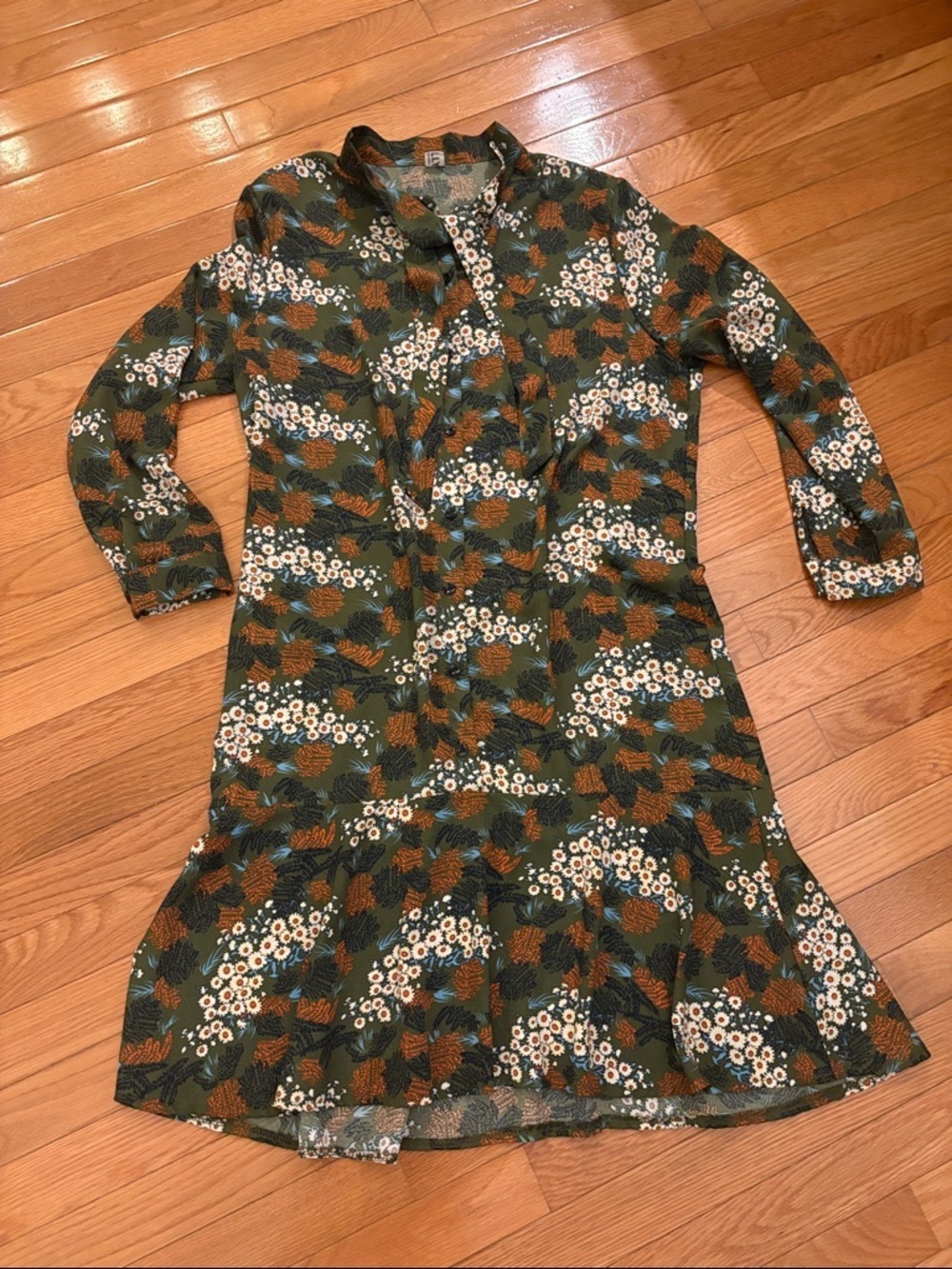 Hello Molly Olive Floral Button-Front Long Sleeve Dress